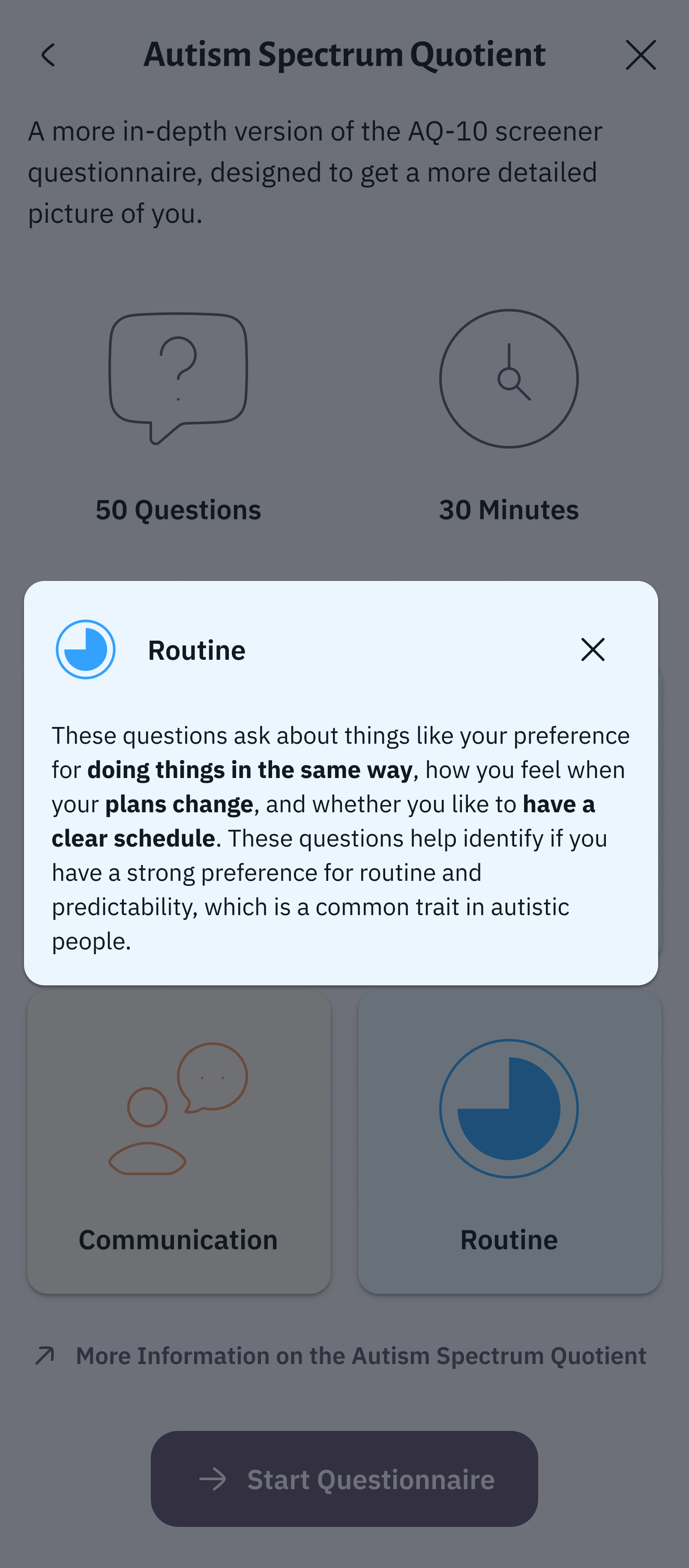 Hi-fi mock-up of the Questionnaire Introduction screen after the changes.